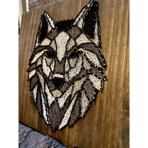 Nailed It By Sara Lynn Other - Nailed It By Sara Lynn Handmade Wolf String Art Plaque Grey, Black White on Wood